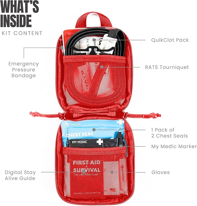 MY MEDIC Everyday Carry First Aid Kit - Emergency Survival Essentials, Medical Supplies & Accessories Bag for Travel Car, Home, Boat, Camper or Backpack - Red