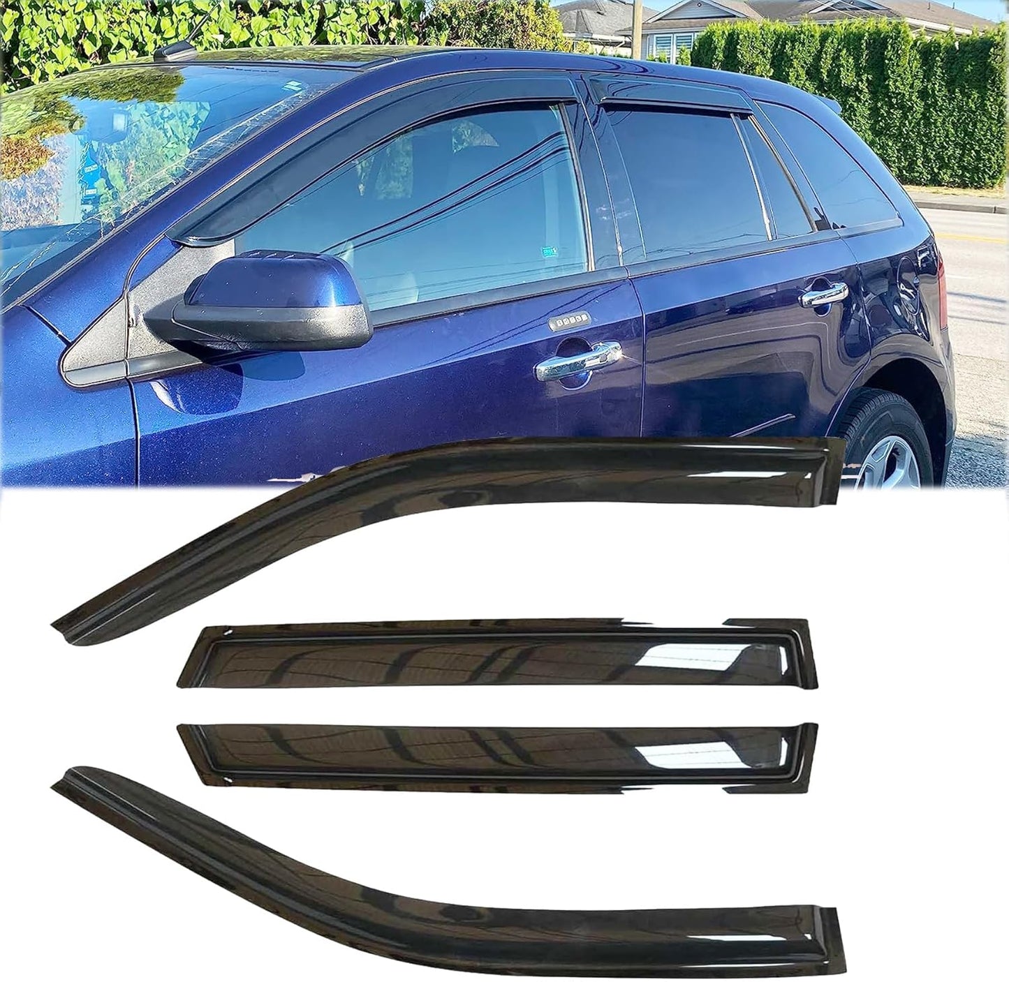 4pcs Original Shatterproof Outside Mount Style Sun Rain Guard Durable Side Window Wind Deflectors Dark Smoke Vent Window Visors Compatible with 2007-2014 Edge 2007-2015 Lincoln MKX 94141