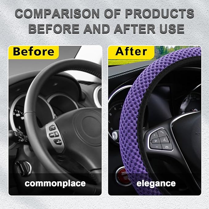 Kewucn Car Elastic Stretch Steering Wheel Cover, Soft Microfiber Breathable Ice Silk, Universal 15 Inch Anti-Slip Auto Steering Wheel Protector, Fit Car, SUV, Van, Sedan, Truck (Purple)