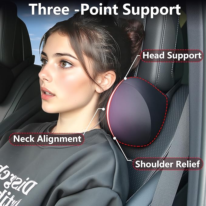 2 Pack Car Neck Pillow, Breathable Neck Support Pillow for Driving, Soft Memory Form and Ergonomic Design Fits Most Cars SUV Sedan Home Office (Black)