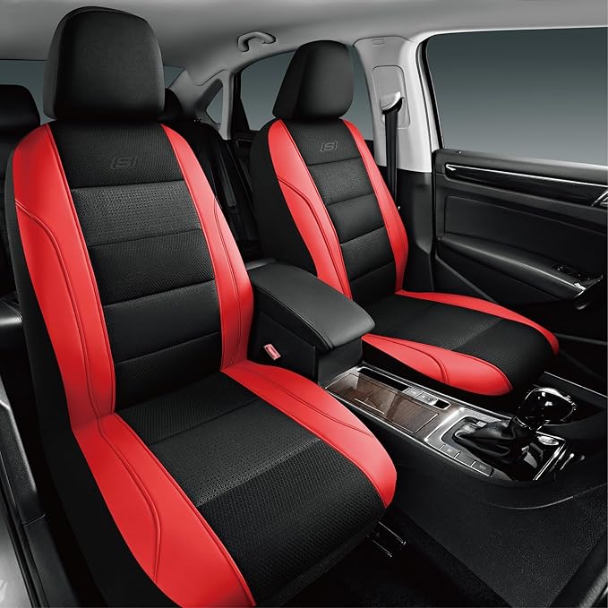 Skechers Men’s Seat Covers, Air-Cooled Memory Foam Car Seat Covers Front Seats, Airbag Compatible,Universal Fit for Most Cars, SUVs, Vans and Trucks,Red