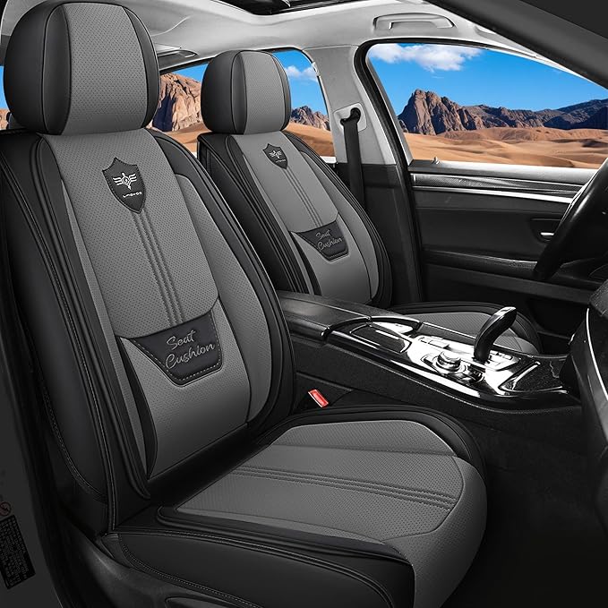 LINGVIDO Car Seat Covers for Front Seats (2 Seats) - Premium Perforated Nappa Leather,Waterproof Shield, Omni-Adapt Fit for SUVs Sedans, Ideal for Rideshare & Pets