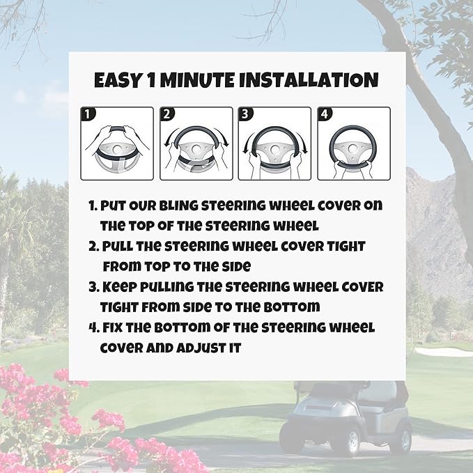 Universal Colorful Bling Crystal Diamond Rhinestones Golf Cart Steering Wheel Cover fits Club Car, Yahama, EZGO, Anti Slip Cover Easy to Install, Great Gifts for Golfer Women Womens (Colored Diamond)