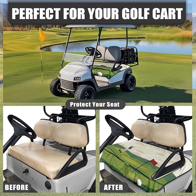 Biyejit Golf Cart Seat Covers with 4 Pockets Golf Cart Seat Towel Blanket Fits 2-Seat Golf Carts, Golf Cart Accessories
