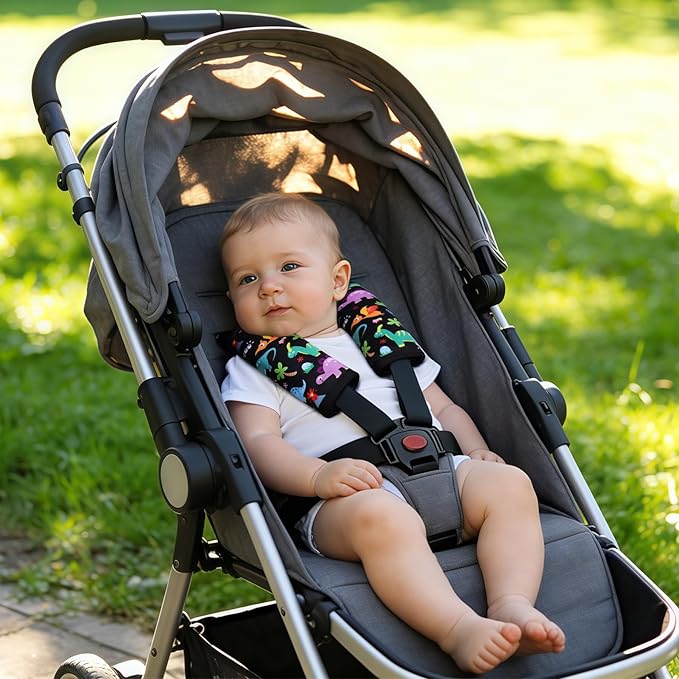 COOLBEBE Car Seat Straps Shoulder Pads for Baby Kids, Super Soft Seat Belt Covers for All Car Seats/Pushchair/Stroller/High Chair, Dinosaur Style, Polyester Material