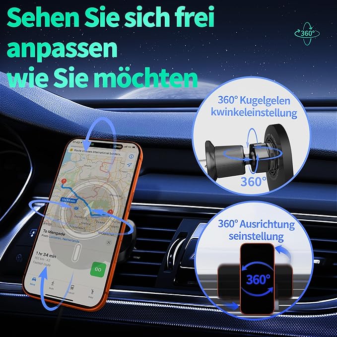 for MagSafe Car Mount Charger [15W Fast Charging] Phone Holder Wireless Car Charger Wireless Phone Holder for iPhone 17 16 Pro Max 15 Plus 14 13 12 & Samsung Galaxy S25 S25+ Ultra S24 S24+ Ultra
