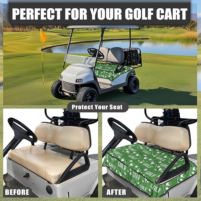 Biyejit Golf Cart Seat Covers with 4 Pockets Golf Cart Seat Towel Blanket Fits 2-Seat Golf Carts, Golf Cart Accessories