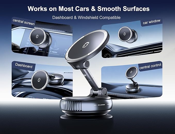 Car Phone Holder Mount for Magsafe [110+LBS Suction & 3500gf Magnetic] 360° Adjustable Vacuum Suction Cup Mount, Phone Holders for Your Car for iPhone 17 Pro Max 16 15 14 13 12 Plus & Android