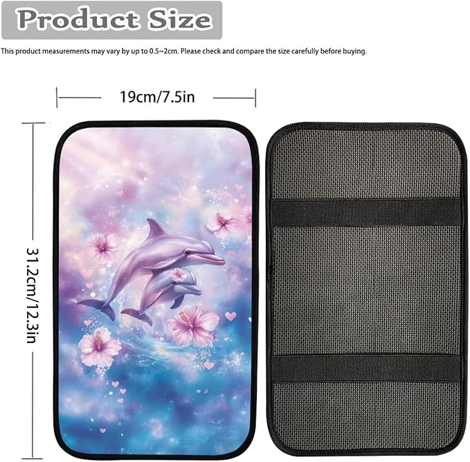 Suobstales Dolphin Hibiscus Print Car Armrest Pad Soft Center Console Arm Rest Protector Cover Universal Car Interior Accessories Decoration