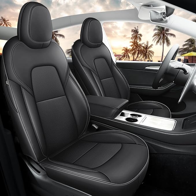 for Tesla Model Y Seat Covers Black Tesla Car Seat Cover 12pcs Waterproof Nappa Leather Seat Cover Fully Wrapped Customized for Tesla Model Y 2020-2024 (TY-Black)