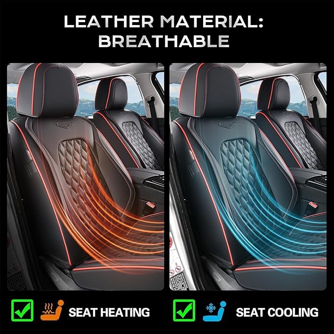 Coverado Front Seat Covers, Wear-Resistant Stain-Proof Cushions, Universal Fit for Most Vehicles, Waterproof Car Seat Protectors, Automotive Seat Covers-Red & Black Line Design