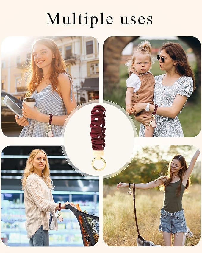 WEESMILE Keychain Wristlet, Stretchy Key Chain for Car Keys with D ring, Cute Scrunchie Wrist Bracelet for Women Men