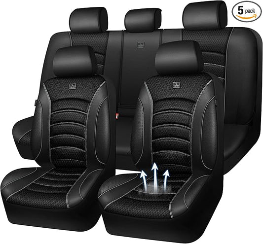CAR PASS Comfortable 3D Foam Mesh Leather Car Seat Covers Full Sets, Air Cool Mesh Breathable Seat Covers for Car, Universal 5 Seats Fit for SUV Truck Sedan Automotive, Airbag Compatible,Black Gray