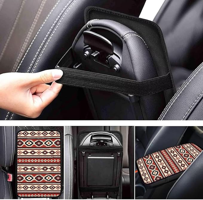 Aztec Auto Center Console Cover, Car Armrest Box Pad, Soft Auto Armrest Seat Box Cover Protector for Most Vehicle SUV Truck Cars