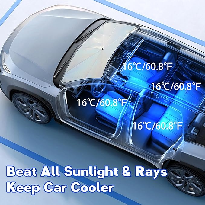 Windshield Sun Shade Umbrella, Portable Foldable, Spring Structure Wind Shield, Front Window Sunshade, Protect from Sun Rays Car Windshield, for Men (57'' x 31.5'')