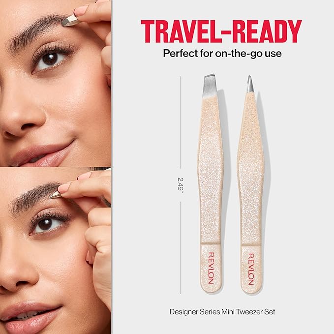 Revlon Designer Series Mini Tweezer Set, Hair Removal Tool Kit with Slant & Point Tips, Portable and Easy to Use, Made with Long Lasting Stainless Steel, 1 Count (Pack of 2)