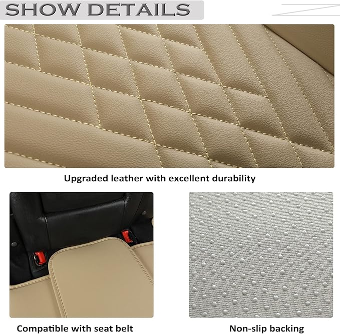 GIANT PANDA Premium PU Leather Rear Car Seat Cover Protector, Luxury Adjustable Anti-Slip Bottom Bench Seat Cover (50~55.5''),Fits 90% of Vehicles, Back Seat Cover, Beige