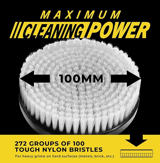 VViViD Drill Backing Plate + Power Scrub Brush Attachment, 4” inch / 100mm Diameter Surface Area, Hard Bristles