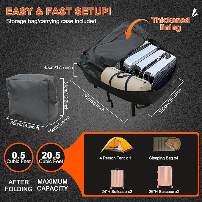 Car Rooftop Cargo Carrier Bag Waterproof Duty- Car Roof Top Carrier ， Roof Top Carrying Bags 20.5 Cubic Feet