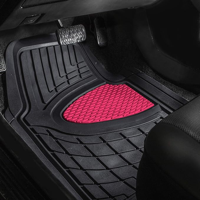 FH GROUP Car Seat Covers Premium Tall Channel Rubber Trimmable Floor Mats w. FH3001 Snake Pattern Silicone Steering Wheel Cover- Universal Fit for Trucks, SUVs, and Vans (Pink/Black) F11311