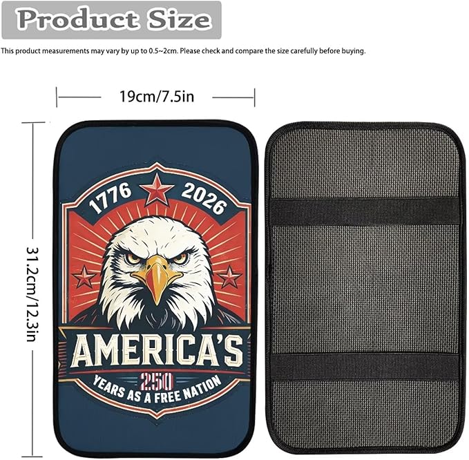 Dreaweet 250th Anniversary Center Console Cover American Bald Eagle Pattern Universal Fit Arm Rest Cover for Car SUV Sedan Scratch Resistant Armrest Cover Center Console Cushion Pad