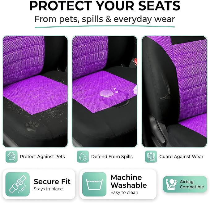 FH Group Automotive Car Seat Covers Front Set Premium 3D Air Mesh Front Seat Covers, Airbag Compatible Universal Fit Interior Accessories for Cars Trucks and SUVs - Purple