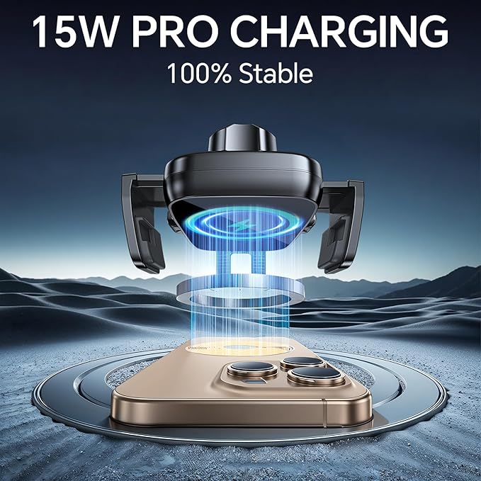 Kaistyle Wireless Car Charger【One Hand Manual Clamping】 Fast Wireless Charger for Car Phone Holder Mount Charger Phone Holders for Your Car Dashboard/Windshield/Vent Truck Mount for iPhone Samsung