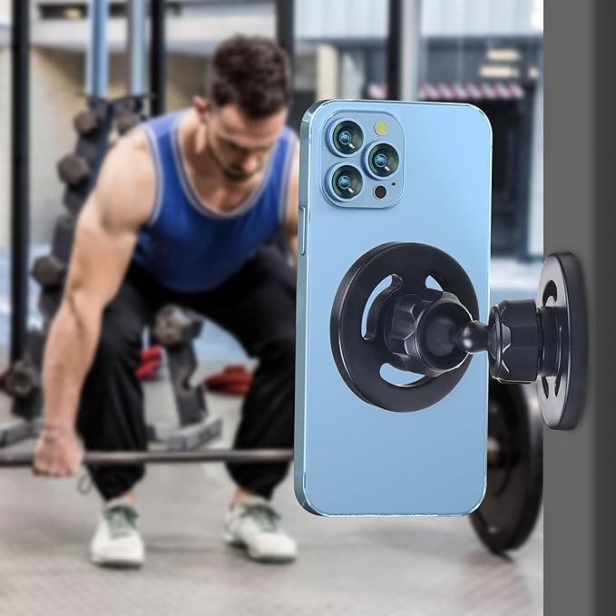 Eco-Fused Dual Magnet Phone Mount for Gym - Unleash The Powerful Magnets for Hands-Free 360° Vlogging! MagSafe Compatible, Adheres to Any Metal Surface - for Smartphones, Tripods, and Action Cameras.