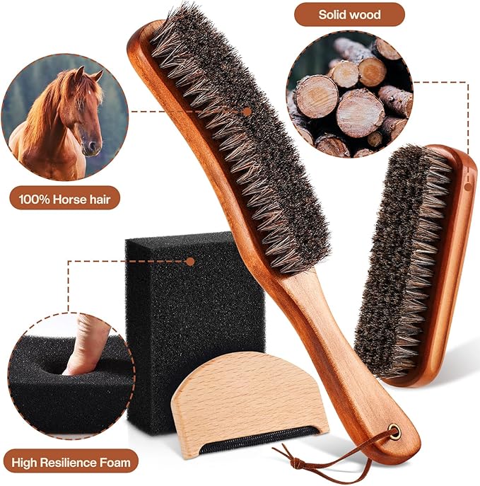 4 Pcs Horsehair Felt Hat Brush Kit with Cleaning Sponge Cowboy Clean Hat Wood Fedora Hat Cleaning Set Baseball Cap Lint Brush Remove Dust for Hair Furniture Suits Clothes(Style D)