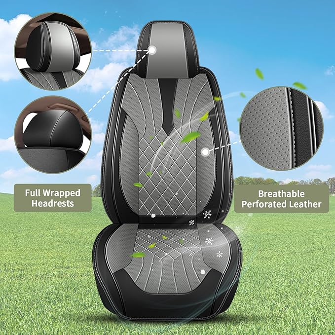Car Seat Covers Front Pair for Subaru Legacy 1995-2024 2025 2026: Breathable Perforated Leather Seat Cover (Black&Grey)