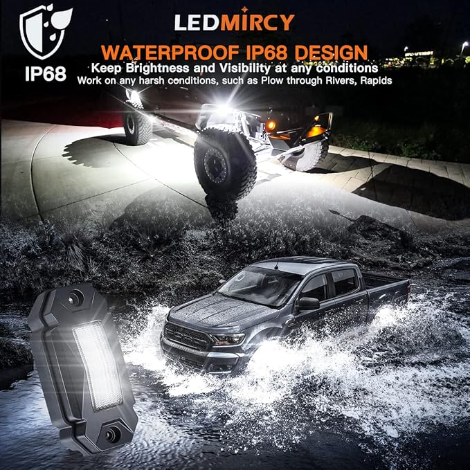 LEDMIRCY Pure White Rock Lights Kit with Switch Wire Harness 12PCS LED Rock Lights White for Off Road Trucks ATV UTV SUV RZR Underglow Trail Rig Light High Power Under Body Waterproof Shockproof