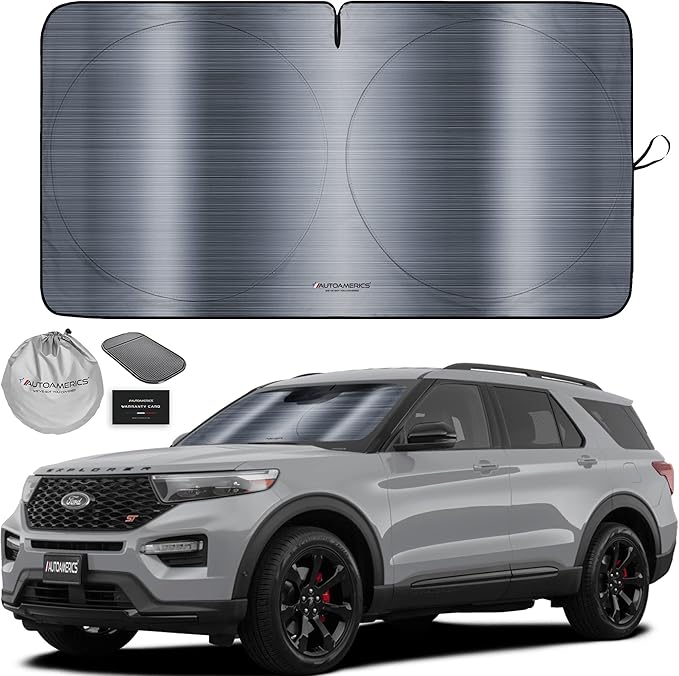 Autoamerics 1-Piece Windshield Sun Shade - Metallic Gray Foldable Car Front Window Sunshade for Most Cars SUV Truck Heat Blocker Visor Protector Blocks Max UV Rays and Keeps Your Vehicle Cool - Medium