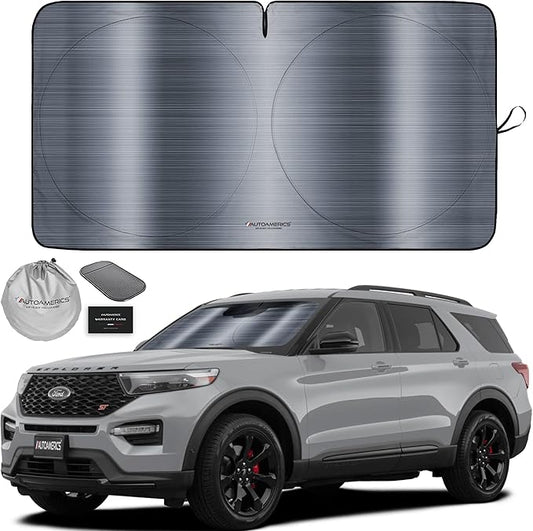 Autoamerics 1-Piece Windshield Sun Shade - Metallic Gray Foldable Car Front Window Sunshade for Most Cars SUV Truck Heat Blocker Visor Protector Blocks Max UV Rays and Keeps Your Vehicle Cool - Medium