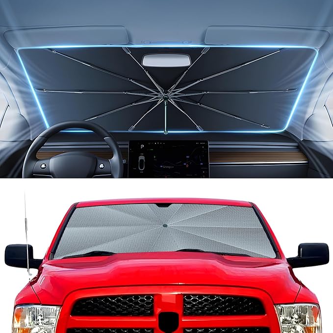 Autorder Windshield Sun Shade Umbrella for 2011-2018 Dodge RAM 1500 Accessories,Upgraded Ice Crystal Material,Easy Setup Umbrella Sunshade for Car Windshield,100% Sun Blocking