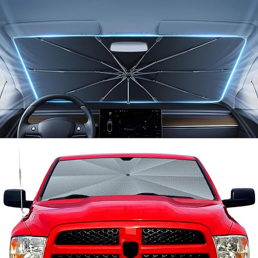Autorder Windshield Sun Shade Umbrella for 2011-2018 Dodge RAM 1500 Accessories,Upgraded Ice Crystal Material,Easy Setup Umbrella Sunshade for Car Windshield,100% Sun Blocking