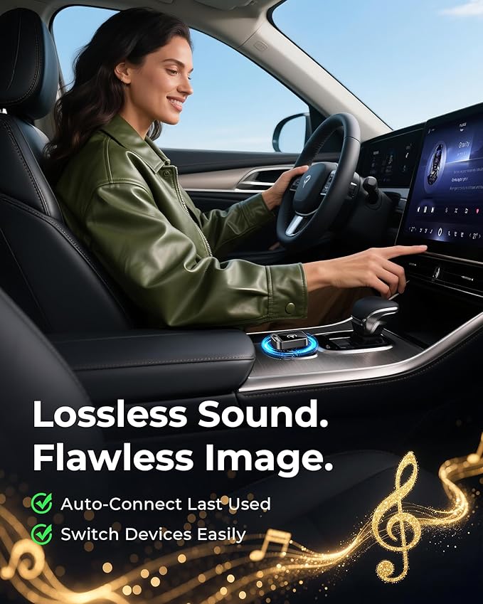 Jemluse Wireless CarPlay Adapter for Apple - Mini Size, Fast Stable Connection Convert Wired to Wireless Car Play Dongle for iPhone iOS 10+, Plug & Play for Cars from 2016+ w/USB-C(Onyx)