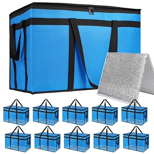 Bodaon Large 10-Pack Insulated Food Delivery Bag With Hard Bottom, XXXL Catering/Pizza Cooler Bags, Rideshare Delivery Bag, Thermal Cold/Hot Styrofoam Carrier for Travel/Shopping/Car