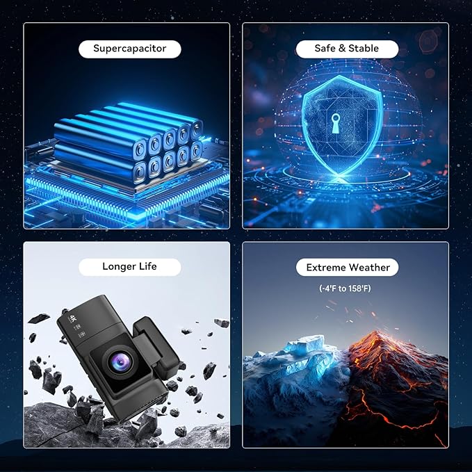 3 Channel Dash Cam: 4K+1080P+1080P-Dash Cam Front and Rear Inside with Free 64GB Card & 5GHz WiFi - Dash Camera for Cars with IR Night Vision APP Control Parking Mode G-Sensor Loop Recording(X7)