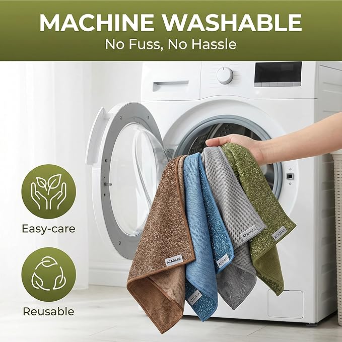 2-in-1 Scrub & Wipe Microfiber Cleaning Cloths – Non-Scratch Scrubbing Side + Soft Absorbent Side – Reusable Dual-Sided Cleaning Towels (12 Pack)