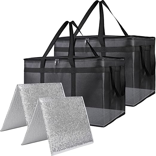 2PK Insulated Food Delivery Bag with Reinforced Hard Bottom - XXXL Thermal Catering Tote for Hot Pizza, Cold Drinks & Meal Boxes - Ideal for Delivery Staff, Restaurants, and Outdoor Events