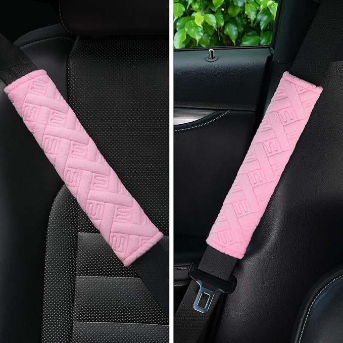 JUSTTOP 2-Pack Universal Car Shoulder Strap Pads Cover for A More Comfortable Driving, Shoulder Strap Covers Harness Pad for Car Interior Accessories(Cherry Blossom Pink)