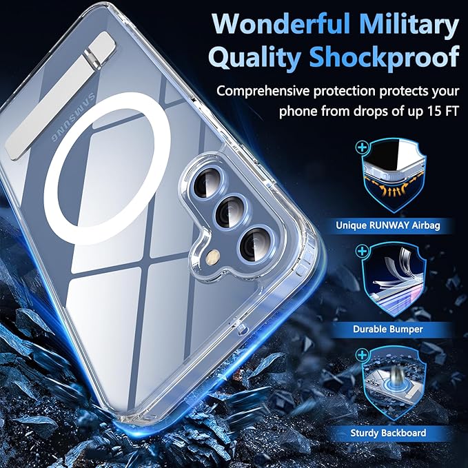 OWKEY for Samsung Galaxy A15 5G Phone Case with Screen Protector & Stand, Magnetic Case for Magsafe Military-Grade Protection Shockproof Matte Cover for Samsung Galaxy A15 5G (Clear)