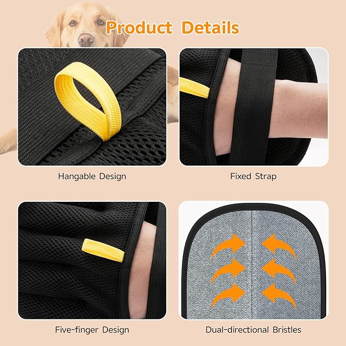 Pet Hair Removal, 2025 Newly Upgraded Five-Finger Electrostatic Pet Hair Removal Glove, Reusable Cat & Dog Hair Remover Tool for Clothing, Couch, Furniture, Carpet, Car Seat, Cat Grooming Glove -2 PCS