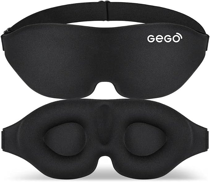 GEGO Premium Travel Kit, Sleep Mask 3D Contoured Eye with Soft Memory Foam, Luggage Tag Waterproof Resistant and Strap with Lock for Luggage TSA Approved (Sleep Mask Black/Luggage Tag Purple)