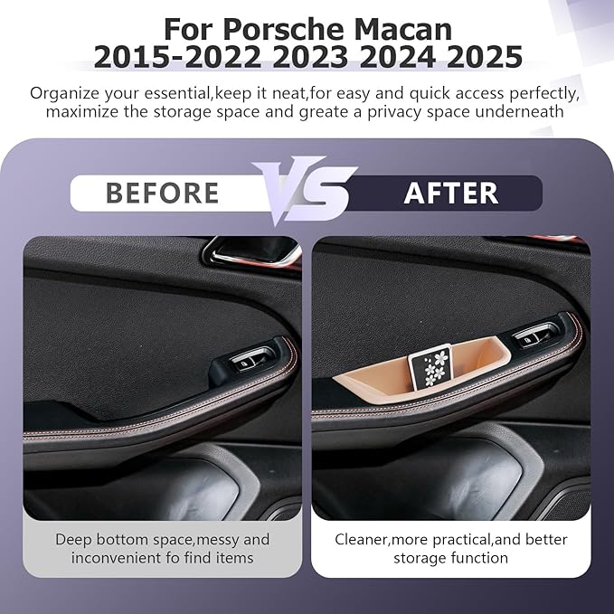 LUWU Door Tray Organizer Compatible with 2015-2025 Porsche Macan S/T/GTS Accessories Center Console Organizer Armrest Console Storage Box Insert Tray ABS Material Beige 4PCS (Not for Macan EV)