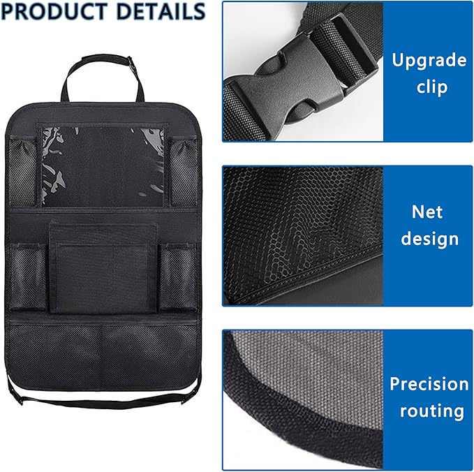 Aokdom 2PCS Car Seat Back Organizer,Extra Large Capacity Car Seat Organizer with 6 Mesh Pocket,2 Cup Holder & 4 Storage Bag,Road Trip Essentials for Kids & Adults