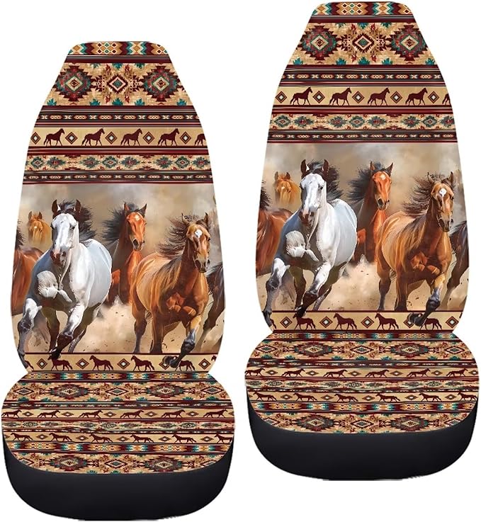 ELEQIN Aztec Horse Car Seat Covers Two Front Only for Car, Automotive Interior Covers, Airbag Compatible, Quick Setup Universal Fit Seat Covers for Car, Truck, SUV