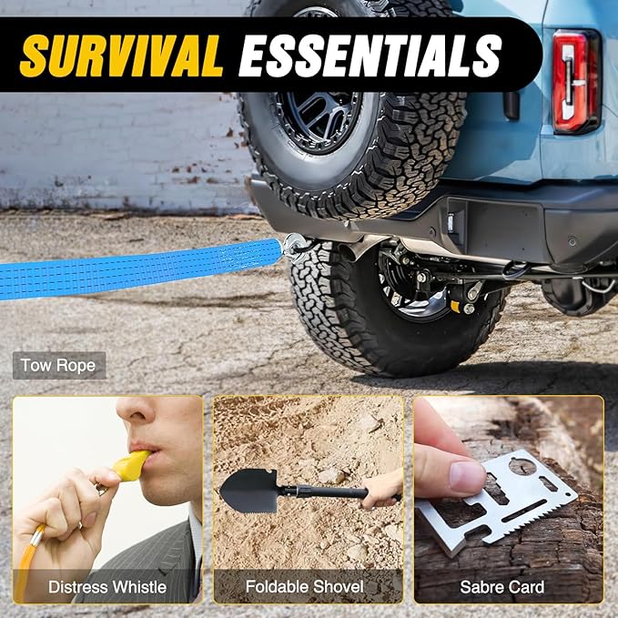 Nilight Car Emergency Kit with Jumper Cable Air Compressor Tire Repair Essential Tools First Aid Alligator Connector Electrical Kit for Travel Camping Outdoor Cars Truck SUV RV