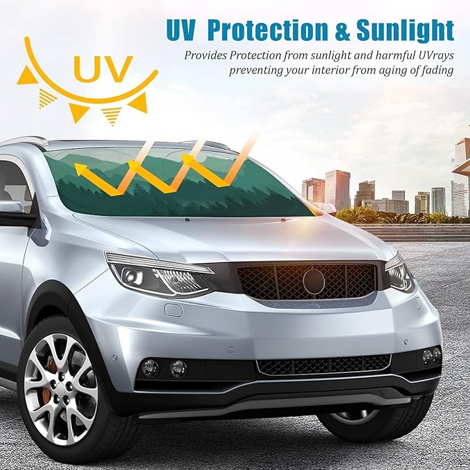 Mountains and Forest Car Windshield Sun Shade Foldable Sunshade Front Window Cover Sun Visor Protector Accessories (59x27.5 inches)