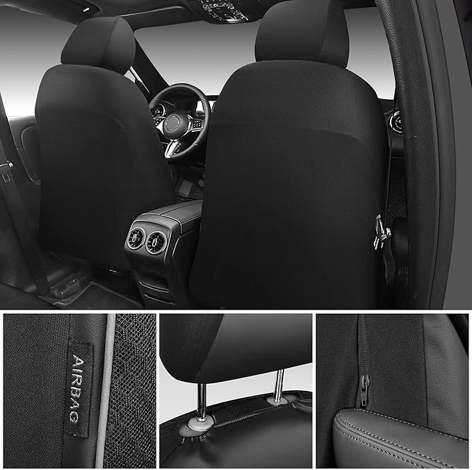 CAR PASS 3D Foam Mesh Leather Car Seat Covers Front Seats, Air Cool Mesh Front Seat Covers for Car, Universal Fit for SUV Truck Sedan Automotive, Armrest Airbag Compatible, Black and Gray